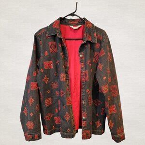 GW Jeans Co Charcoal Denim Embroidered Jacket Size Large